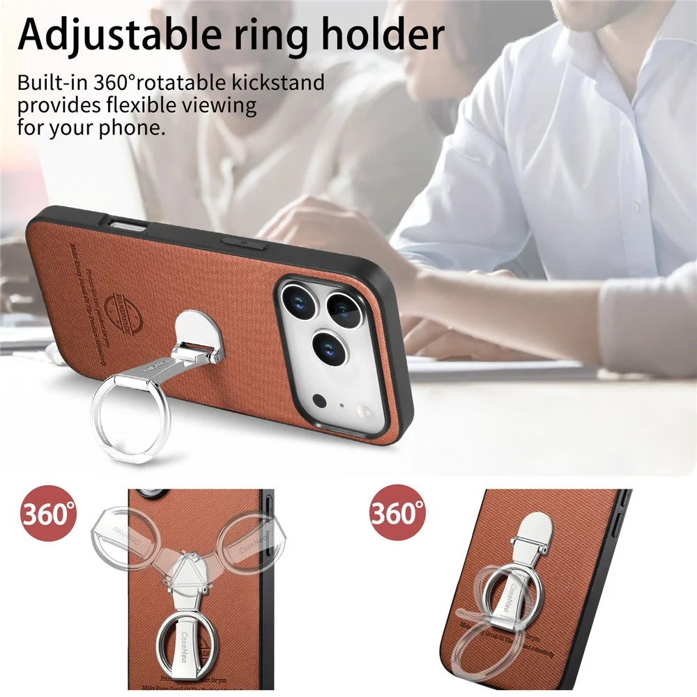 CASENEO BW-12 for iPhone 18 Pro Max / 17 Pro Max Case Folding Kickstand Twill Texture Leather Back Cover - Brown - 7