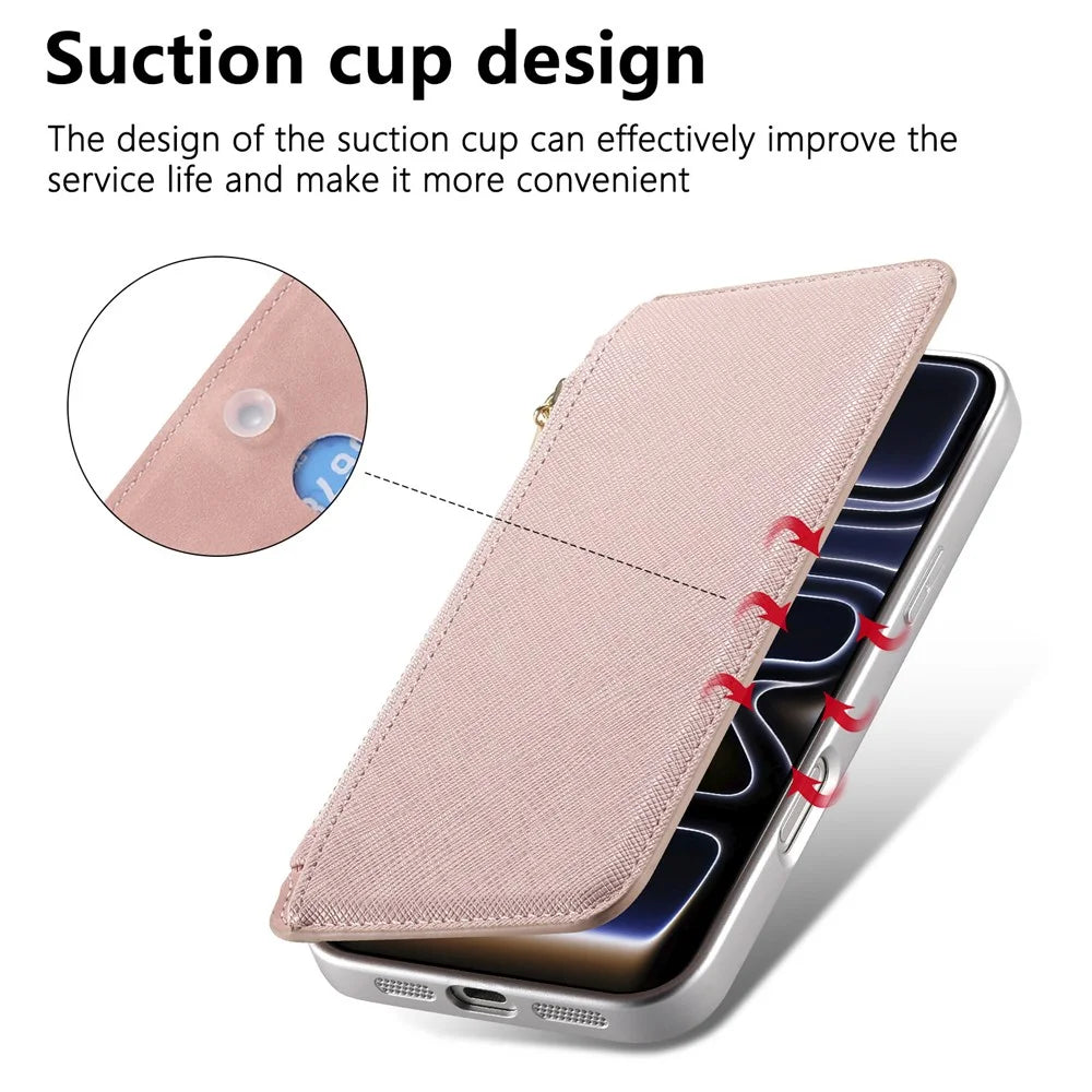 For Samsung Galaxy S26+ Magnetic Case Detachable 2 in 1 Flip Wallet Leather Phone Cover with Suction Cup - Pink - 5