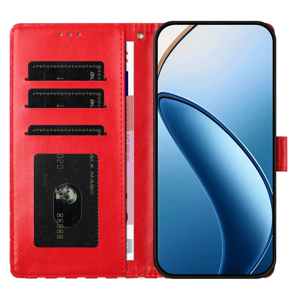 For Samsung Galaxy S26 FE Case Heart Pattern PU Leather Flip Wallet Stand Phone Cover with Wrist Strap - Red - 2