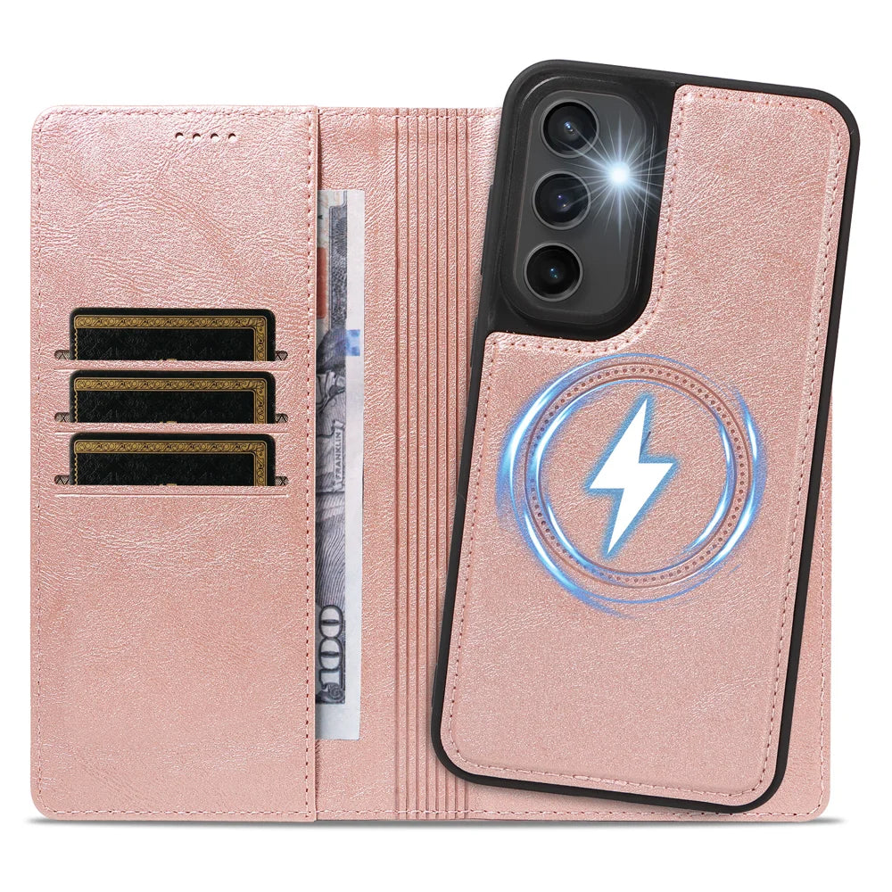 For Samsung Galaxy S23 FE Magnetic Case Detachable 2 in 1 Leather Wallet Phone Cover - Rose Gold - 2