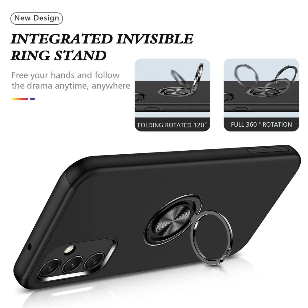 For Samsung Galaxy A14 5G / A14 4G Rotation Ring Kickstand Case Hard PC+Soft TPU Dual Layer Protection Phone Cover - Black - 2