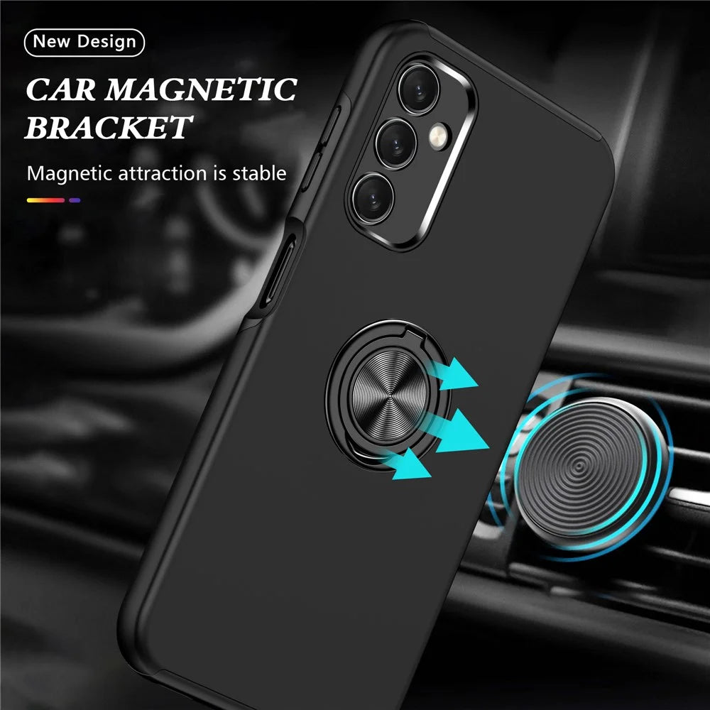 For Samsung Galaxy A14 5G / A14 4G Rotation Ring Kickstand Case Hard PC+Soft TPU Dual Layer Protection Phone Cover - Black - 3