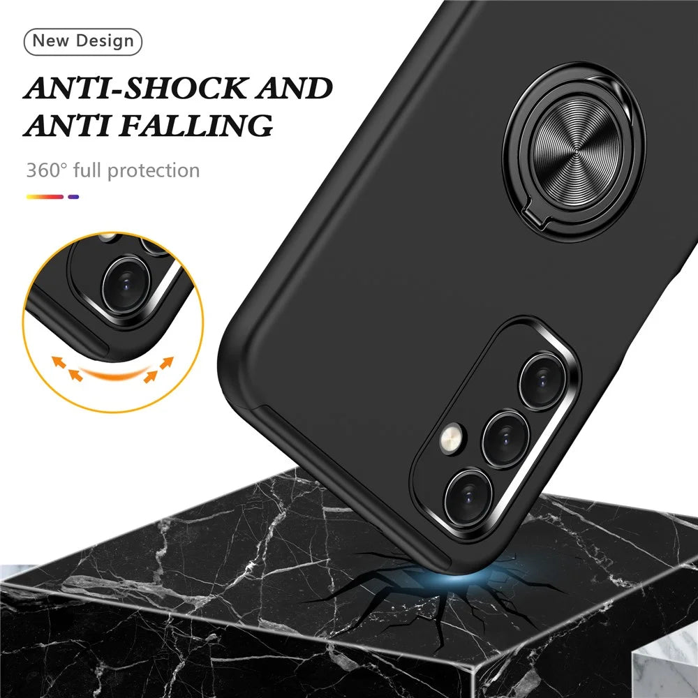 For Samsung Galaxy A14 5G / A14 4G Rotation Ring Kickstand Case Hard PC+Soft TPU Dual Layer Protection Phone Cover - Black - 4