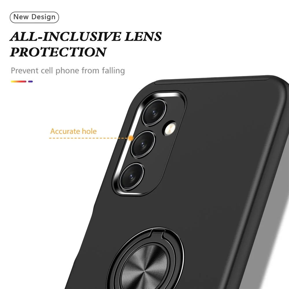 For Samsung Galaxy A14 5G / A14 4G Rotation Ring Kickstand Case Hard PC+Soft TPU Dual Layer Protection Phone Cover - Black - 7