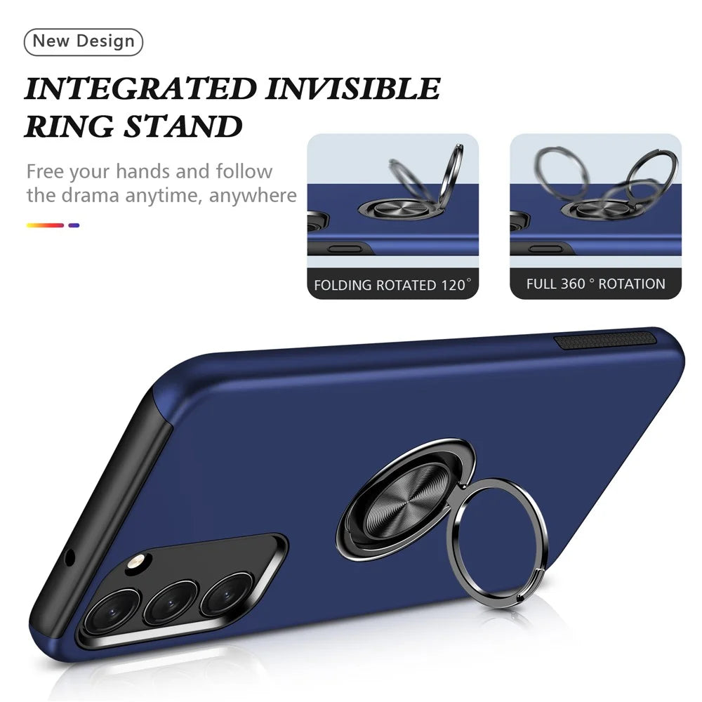 For Samsung Galaxy S23 Rotation Ring Kickstand Shockproof Case Hard PC+Soft TPU Dual Layer Protection Phone Cover - Blue - 2