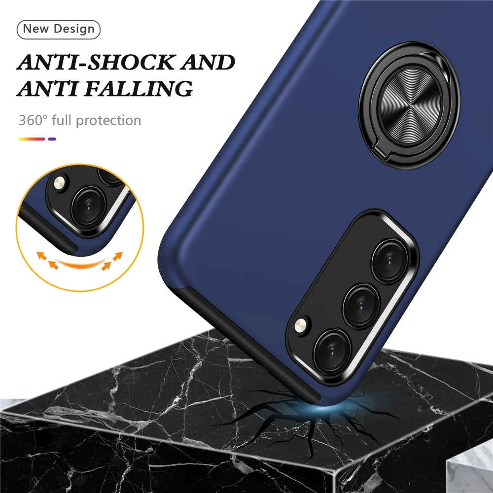For Samsung Galaxy S23 Rotation Ring Kickstand Shockproof Case Hard PC+Soft TPU Dual Layer Protection Phone Cover - Blue - 4