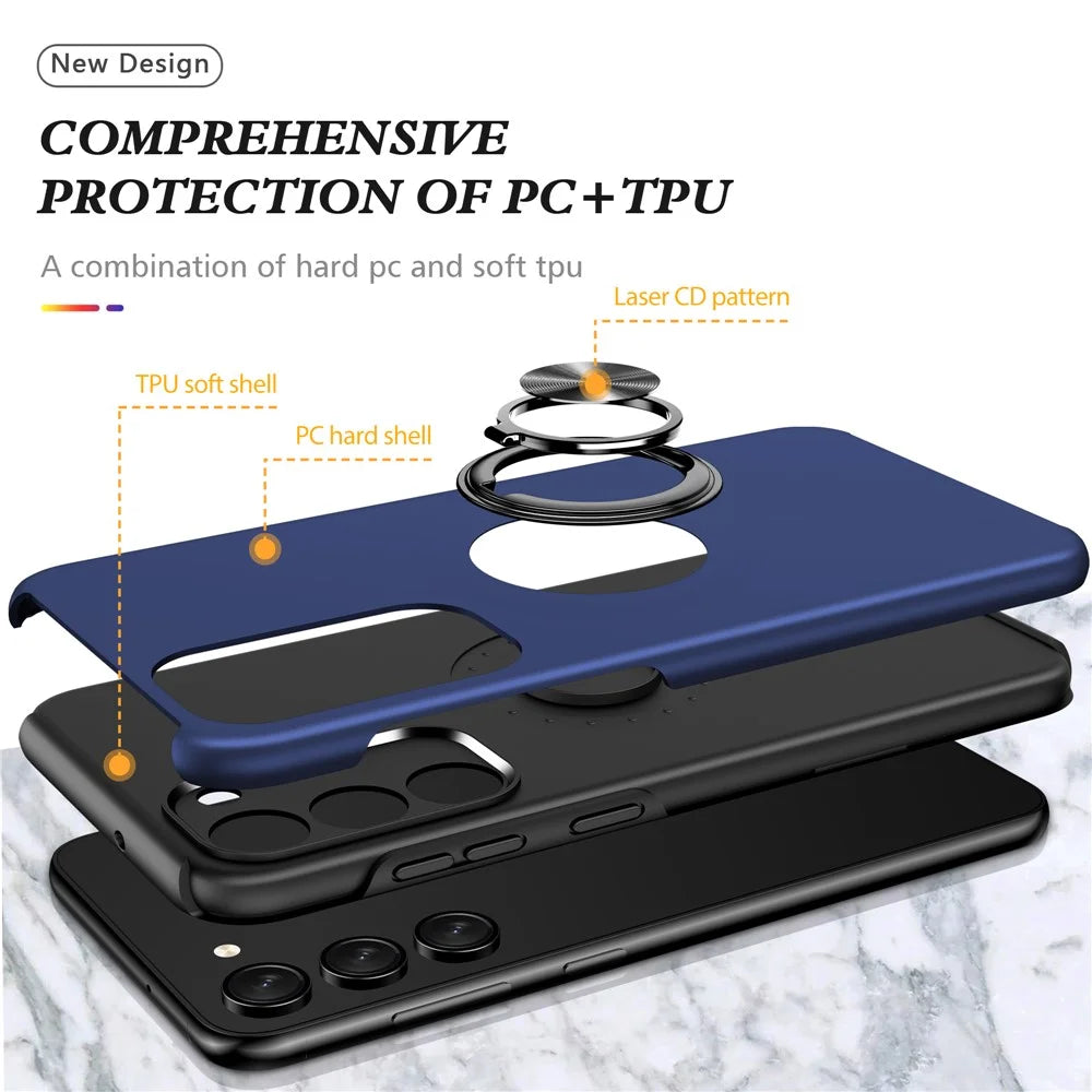 For Samsung Galaxy S23 Rotation Ring Kickstand Shockproof Case Hard PC+Soft TPU Dual Layer Protection Phone Cover - Blue - 5