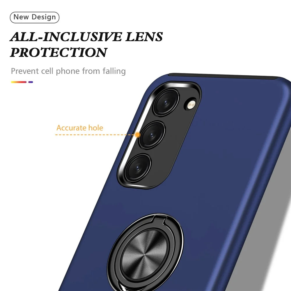 For Samsung Galaxy S23 Rotation Ring Kickstand Shockproof Case Hard PC+Soft TPU Dual Layer Protection Phone Cover - Blue - 7