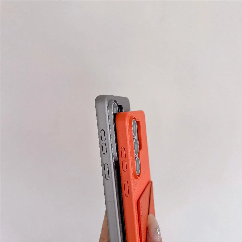 For Samsung Galaxy S25 Ultra Case with Card Slot Metal Paint Litchi Texture Leather Coated PC + TPU Phone Cover - Matte Grey - 6