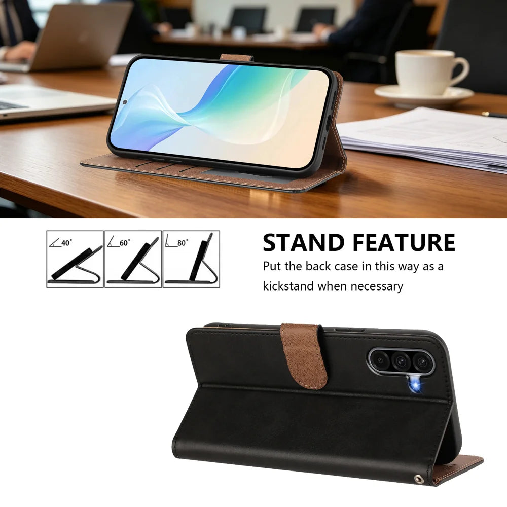 For Samsung Galaxy A17 4G / Galaxy A26 5G / Galaxy A18 4G / Galaxy A18 5G / Galaxy A17 5G Case Diamond Stitch PU Leather Wallet Flip Phone Cover with Wrist Strap - Black - 3