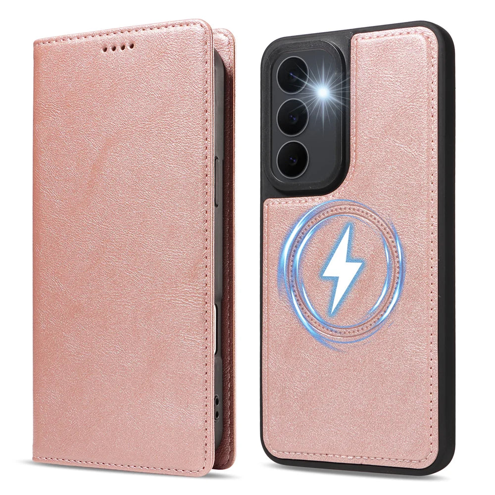 For Samsung Galaxy S25 FE Magnetic Case Detachable 2 in 1 Leather Wallet Phone Cover - Rose Gold - 5