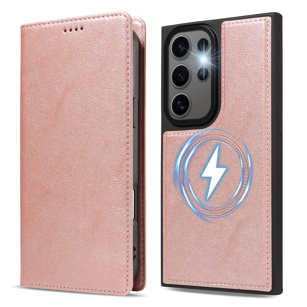 For Samsung Galaxy S24 Ultra Magnetic Case Detachable 2 in 1 Leather Wallet Phone Cover - Rose Gold - 5
