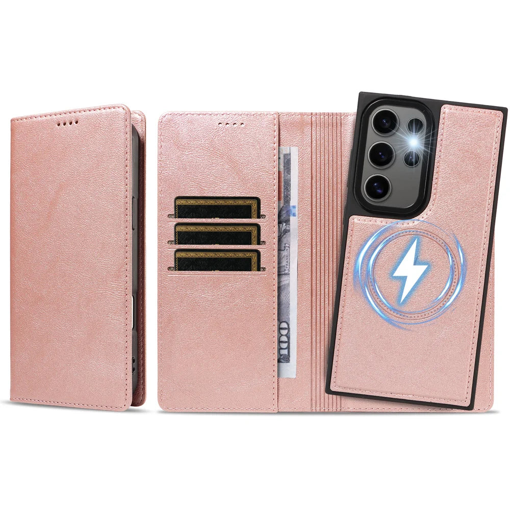 For Samsung Galaxy S24 Ultra Magnetic Case Detachable 2 in 1 Leather Wallet Phone Cover - Rose Gold - 6