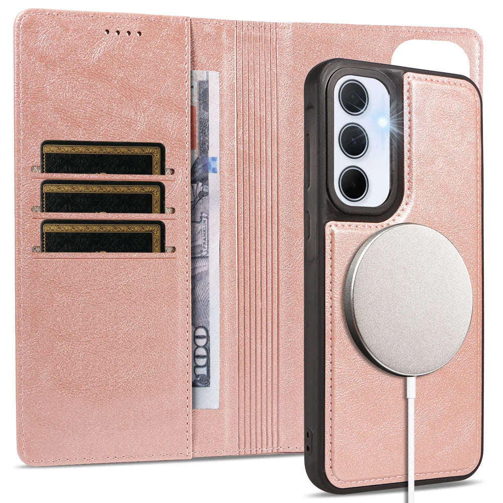 For Samsung Galaxy A35 5G Magnetic Case Detachable 2 in 1 Leather Wallet Phone Cover - Rose Gold - 3