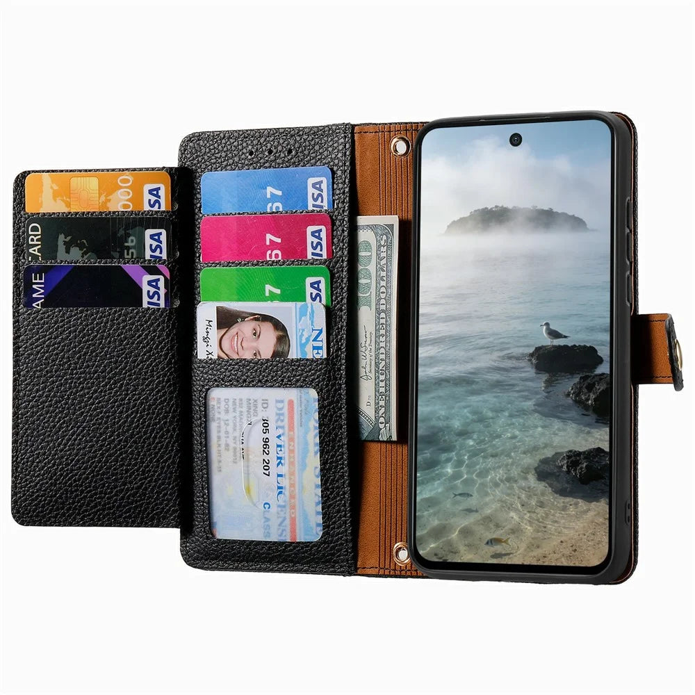 For OnePlus Turbo 6X Pro 5G Case RFID Blocking Zipper Pocket Leather Wallet Phone Cover with Strap - Black - 2