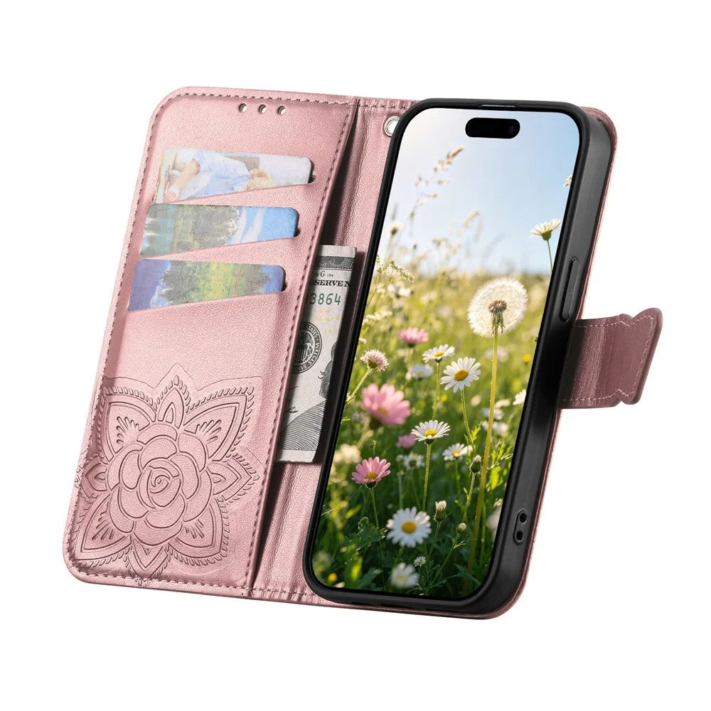 For OnePlus Turbo 6X Pro 5G Case with Strap Butterfly Pattern PU Leather Wallet Phone Cover - Rose Gold - 2