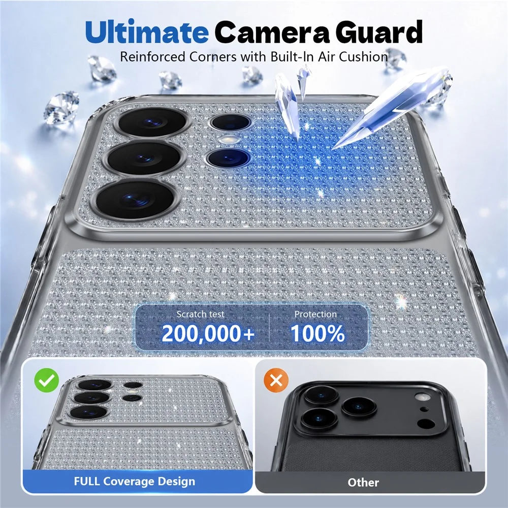 For Samsung Galaxy S24 Ultra TPU Case Diamond Texture Glitter Shockproof Phone Cover with Airbag Corner - Black - 3