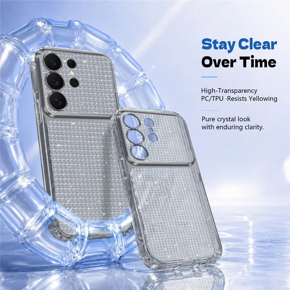 For Samsung Galaxy S24 Ultra TPU Case Diamond Texture Glitter Shockproof Phone Cover with Airbag Corner - Black - 4
