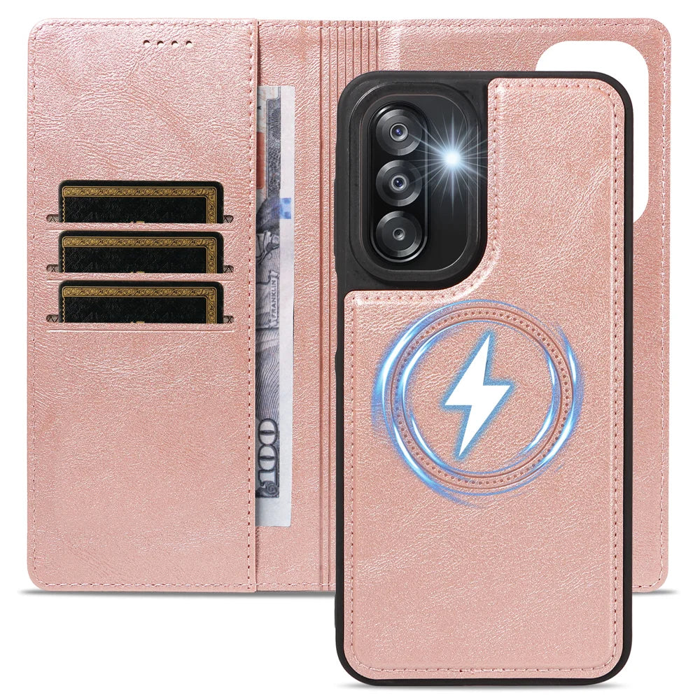 For Samsung Galaxy A26 5G Magnetic Case Detachable 2 in 1 Leather Wallet Phone Cover - Rose Gold - 4