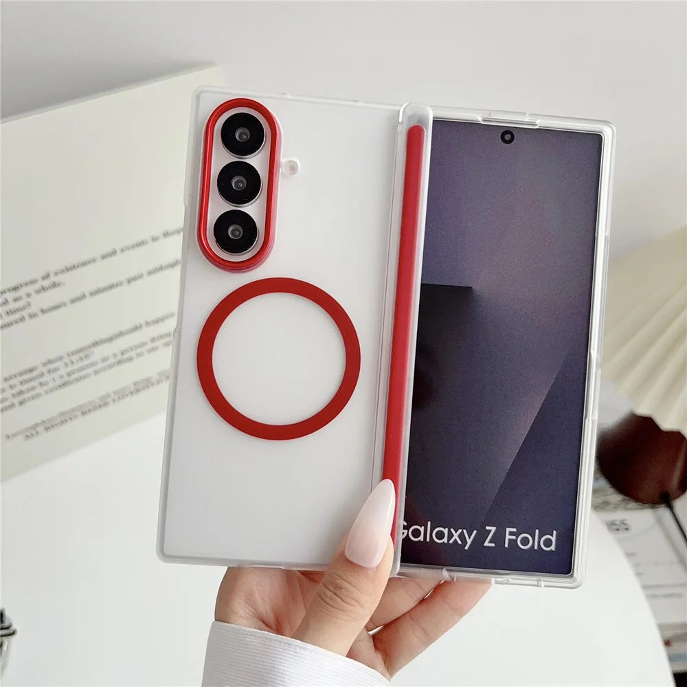 For Samsung Galaxy Z Fold8 Ultra Magnetic Case Hard PC Foldable Phone Cover with Front Frame - Transparent Red - 2