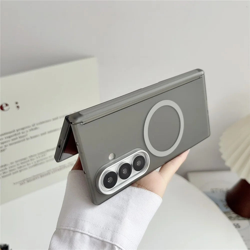 For Samsung Galaxy Z Fold8 Ultra Magnetic Case Hard PC Foldable Phone Cover with Front Frame - Transparent Red - 3
