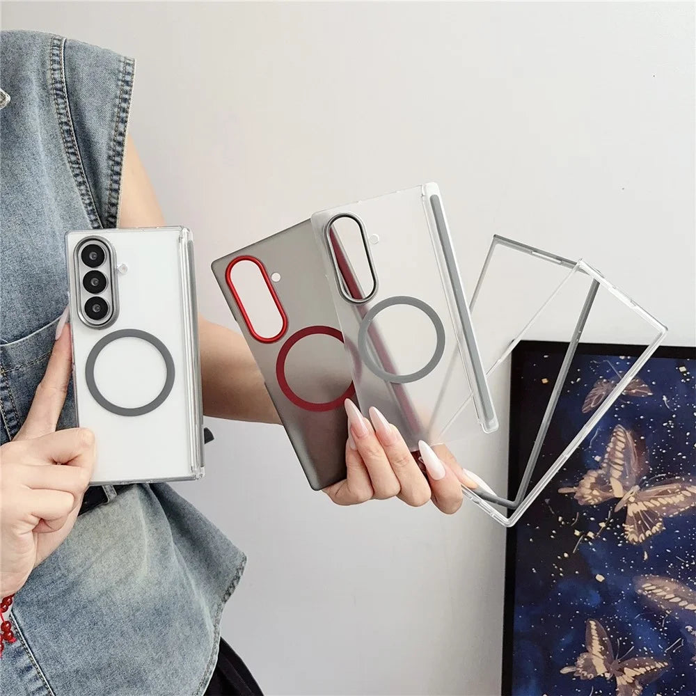 For Samsung Galaxy Z Fold8 Ultra Magnetic Case Hard PC Foldable Phone Cover with Front Frame - Transparent Red - 5