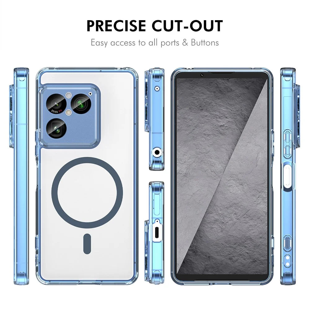 ENKAY HAT PRINCE for Sony Xperia 1 VIII Magnetic Case Crystal Clear TPU Phone Cover with High Aluminium-silicon Glass Screen Protector - Blue - 4
