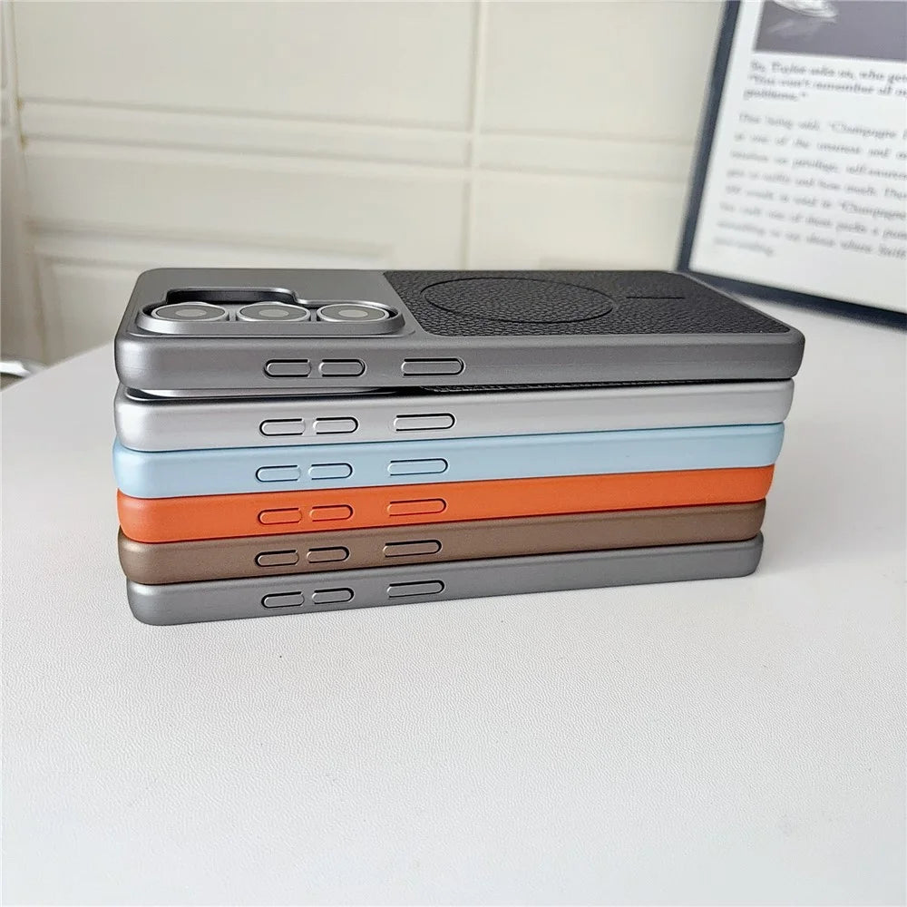 For Samsung Galaxy S26 Ultra Magnetic Case Litchi Texture Leather Coated PC + TPU Anti-Scratch Phone Cover - Black - 3