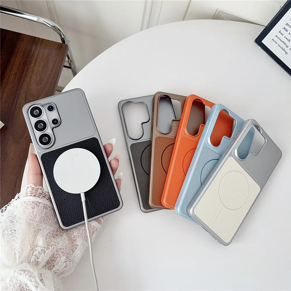 For Samsung Galaxy S26 Ultra Magnetic Case Litchi Texture Leather Coated PC + TPU Anti-Scratch Phone Cover - Black - 5