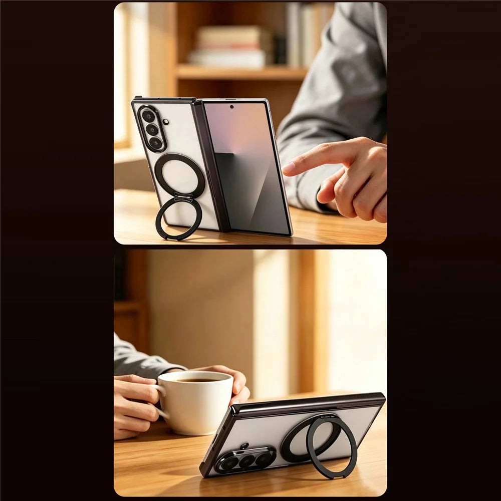 For Samsung Galaxy Z Fold8 Ultra Case Magnetic Rotating Kickstand Clear PC Phone Cover - Black - 5