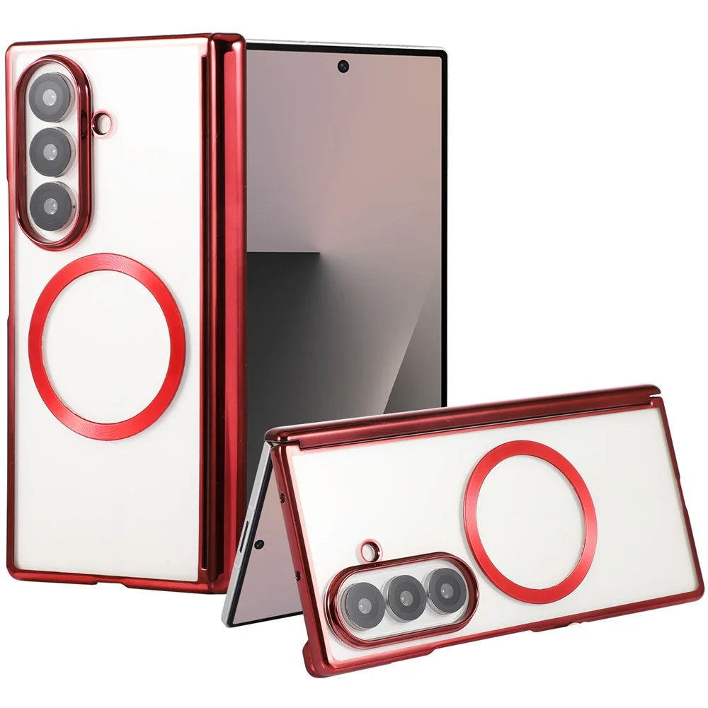 For Samsung Galaxy Z Fold8 Ultra Magnetic Case Electroplating CD Vein PC Phone Cover - Red - 1