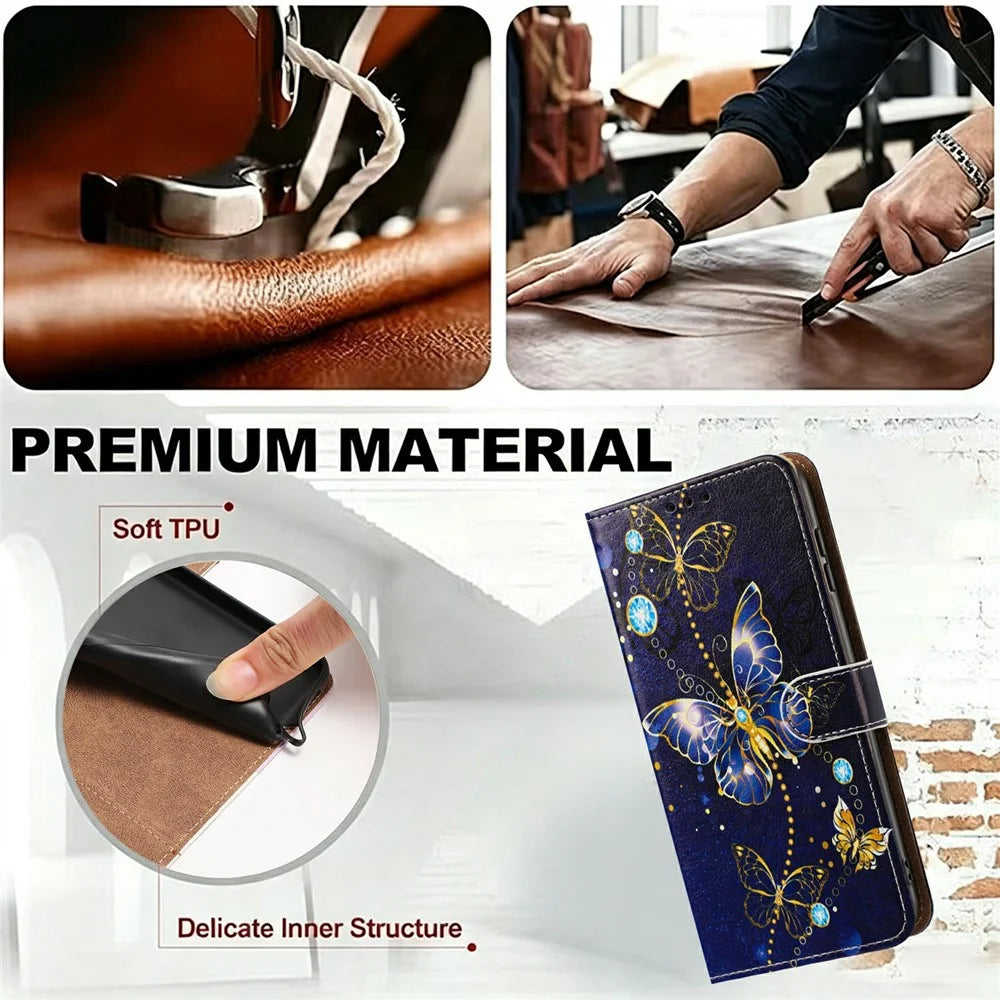 For Samsung Galaxy A37 5G Case Pattern Printed Wallet Flip Stand PU Leather Phone Cover with Wrist Strap - Big Butterfly - 6
