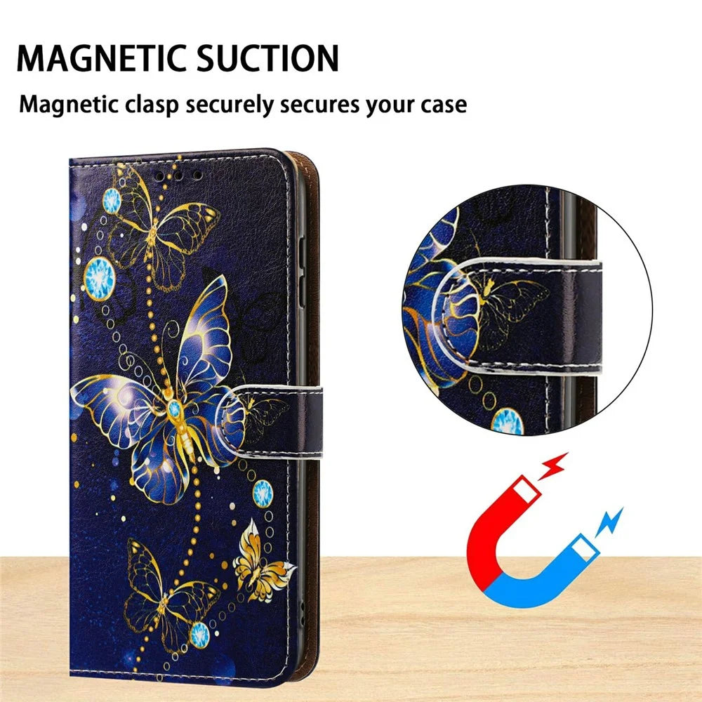 For Samsung Galaxy A37 5G Case Pattern Printed Wallet Flip Stand PU Leather Phone Cover with Wrist Strap - Big Butterfly - 7