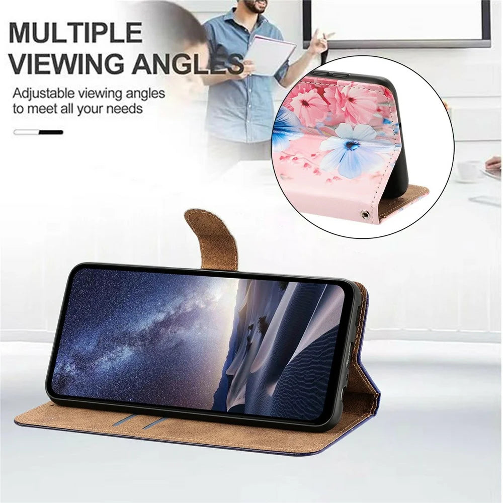 For Google Pixel 11  /  Pixel 10  /  Pixel 10 Pro  /  Pixel 9  /  Pixel 9 Pro Case Pattern Printed Wallet Flip Stand PU Leather Phone Cover with Wrist Strap - Blue Floral - 5