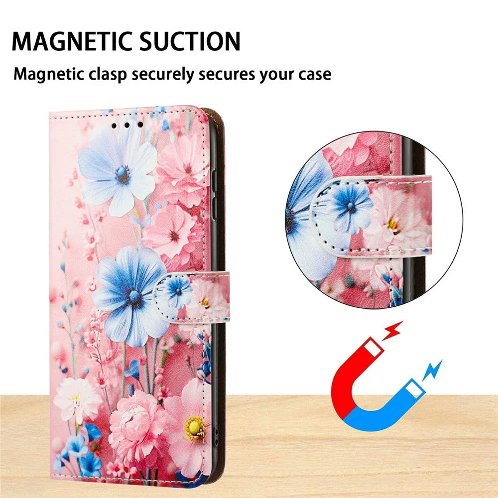 For Google Pixel 11  /  Pixel 10  /  Pixel 10 Pro  /  Pixel 9  /  Pixel 9 Pro Case Pattern Printed Wallet Flip Stand PU Leather Phone Cover with Wrist Strap - Blue Floral - 7