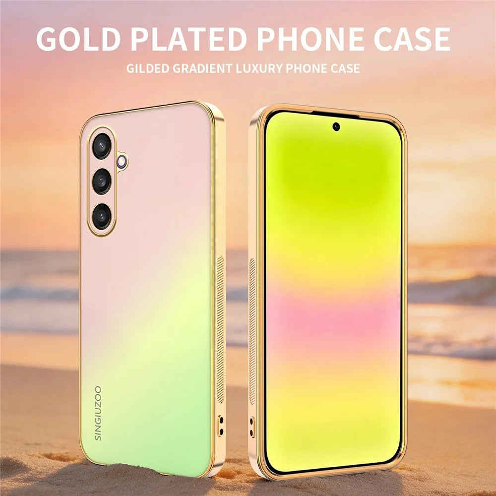 SINGIUZOO For Samsung Galaxy S25 Case Electroplated AG Matte Gradient Color PC + TPU Phone Cover - Pink - 2