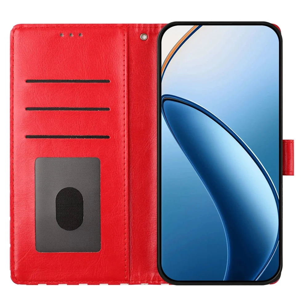 For iPhone 17e / 16e Case Heart Pattern PU Leather Flip Wallet Stand Phone Cover with Wrist Strap - Red - 2