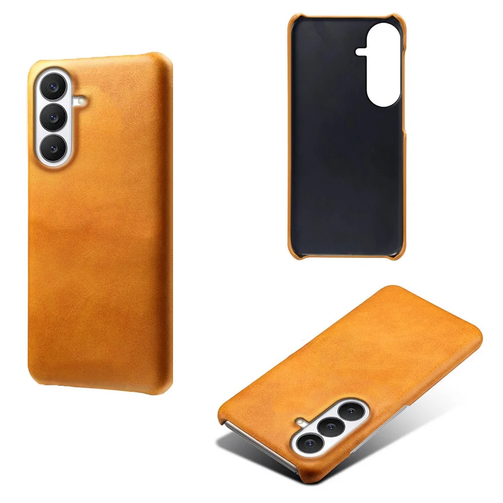 For Samsung Galaxy S26 FE Case Calf Texture PU Leather Hard PC Protective Phone Cover - Orange - 2