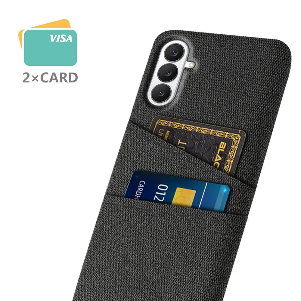 For Samsung Galaxy S26 FE Case Cloth + Hard PC Phone Cover with Dual Card Slots - Black - 2