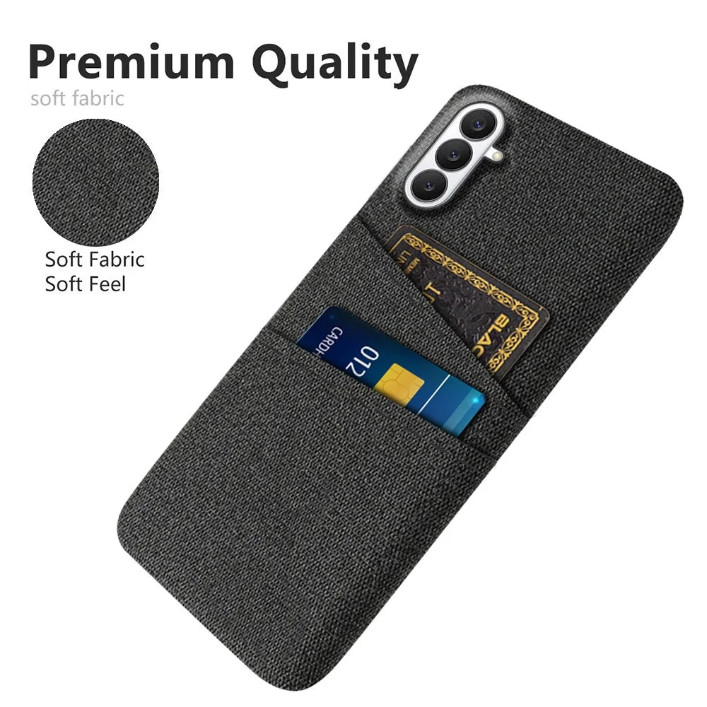 For Samsung Galaxy S26 FE Case Cloth + Hard PC Phone Cover with Dual Card Slots - Black - 3