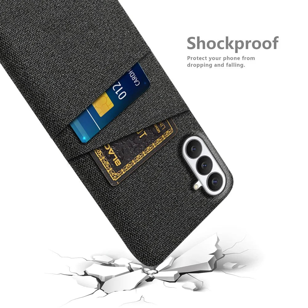 For Samsung Galaxy S26 FE Case Cloth + Hard PC Phone Cover with Dual Card Slots - Black - 4