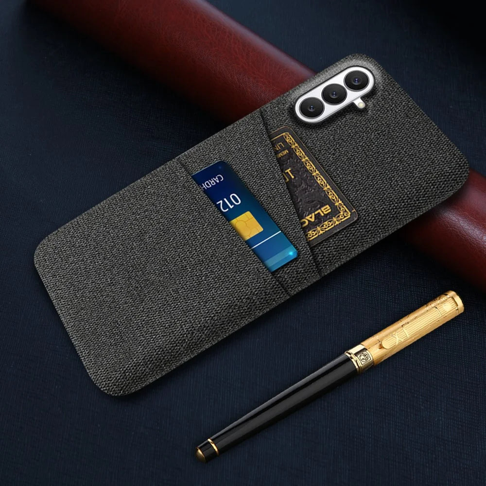 For Samsung Galaxy S26 FE Case Cloth + Hard PC Phone Cover with Dual Card Slots - Black - 5