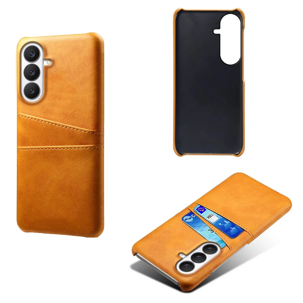 For Samsung Galaxy S26 FE Case Dual Card Slots PU Leather + Hard PC Phone Cover - Orange - 2