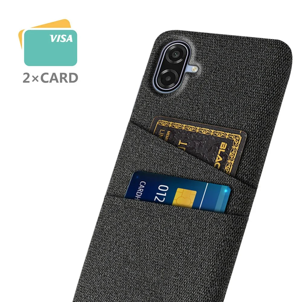 For Samsung Galaxy A07 5G Case Cloth + Hard PC Phone Cover with Dual Card Slots - Black - 2