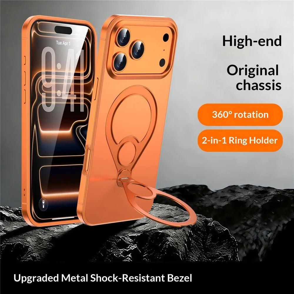 IM-CHEN For iPhone 17 Pro Max Magnetic Case Tennis Racket Kickstand Metal + PC Shockproof Phone Cover - Orange - 3