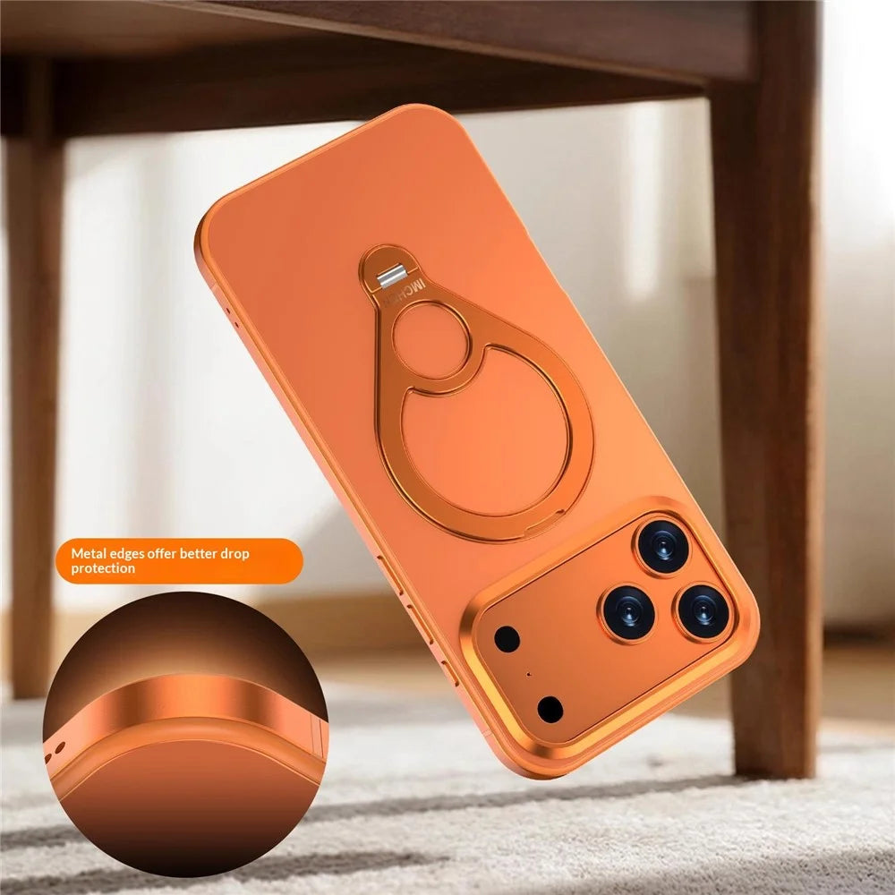 IM-CHEN For iPhone 17 Pro Max Magnetic Case Tennis Racket Kickstand Metal + PC Shockproof Phone Cover - Orange - 6
