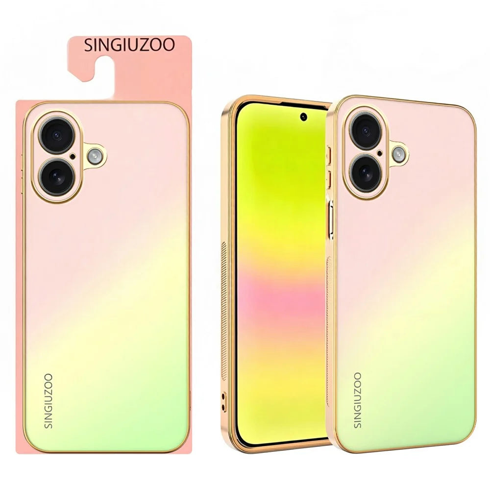 SINGIUZOO For iPhone 17 Case Electroplated AG Matte Gradient Color PC + TPU Phone Cover - Pink - 1