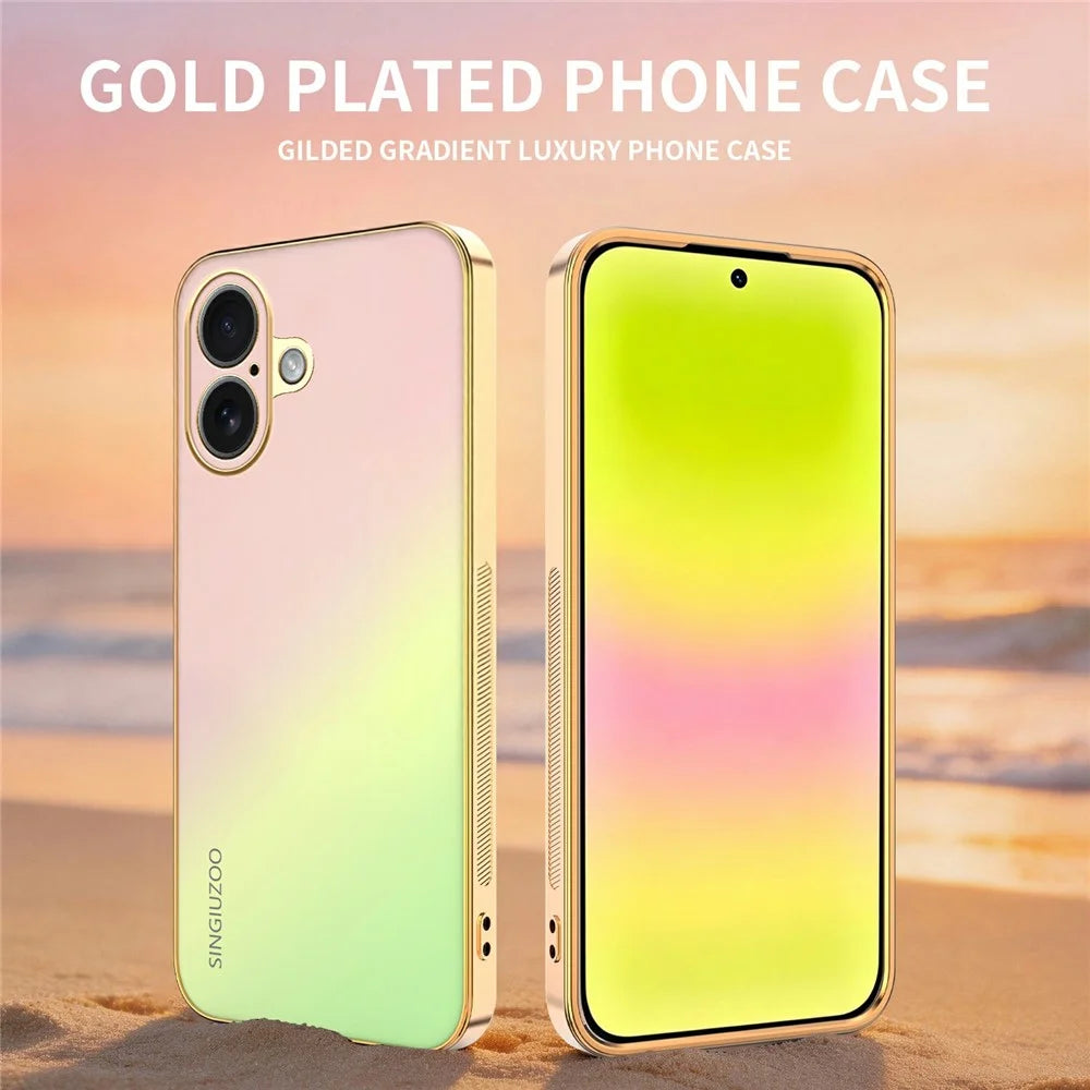 SINGIUZOO For iPhone 17 Case Electroplated AG Matte Gradient Color PC + TPU Phone Cover - Pink - 2
