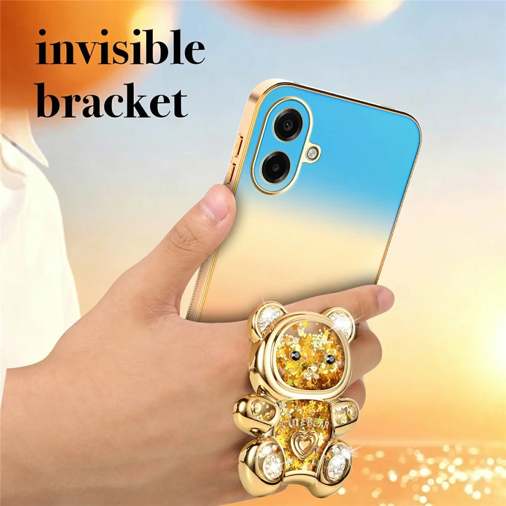 SINGIUZOO Electroplated Case for Samsung Galaxy A08 5G / A08 4G / A07 4G / A07 5G / M07 4G Glitter Bear Kickstand Gradient Color PC + TPU Phone Cover - Orange - 6