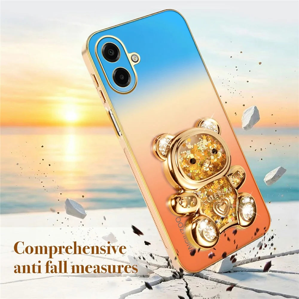 SINGIUZOO Electroplated Case for Samsung Galaxy A08 5G / A08 4G / A07 4G / A07 5G / M07 4G Glitter Bear Kickstand Gradient Color PC + TPU Phone Cover - Orange - 7